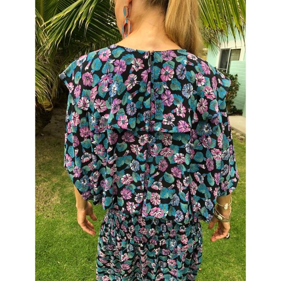 Vintage 80s does 20s Dropped Waist Tropical Hawaiian Flowy Dress | Small Medium - Picture 3 of 10